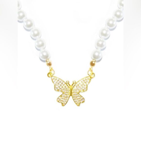 NEW Choker pave & gold 🦋 butterfly pearl necklace - Picture 3 of 4
